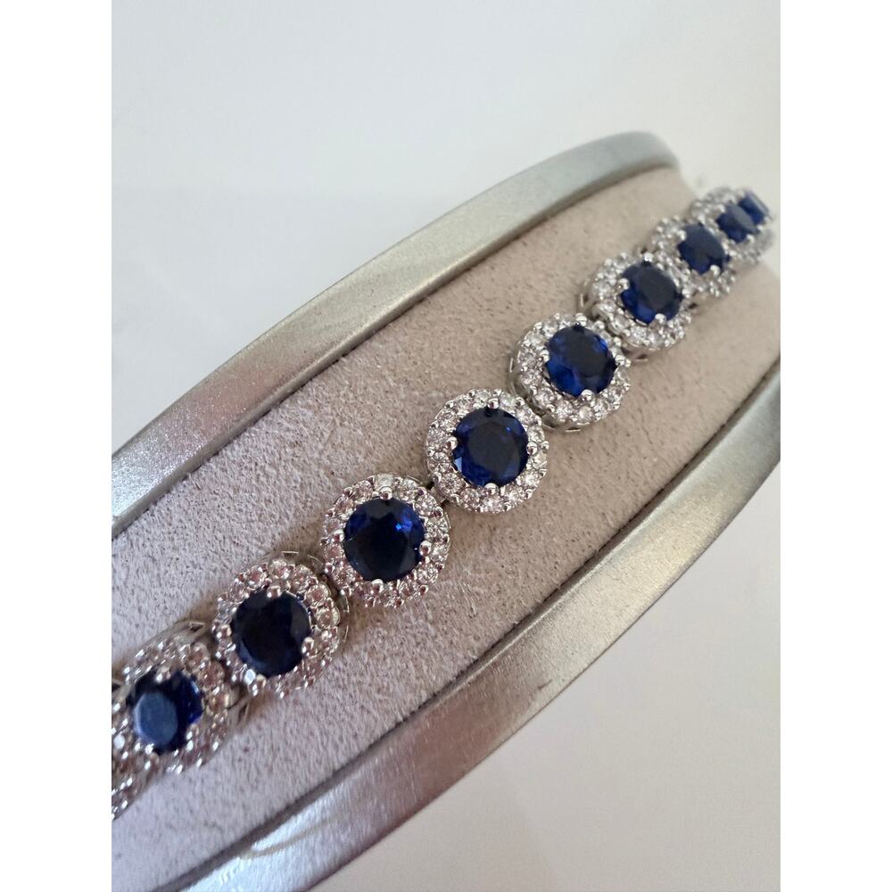 Blue Saphire & Diamond Bracelet
(Cubic Zirconia & Fine Silver Plated) - Picture 5 of 8